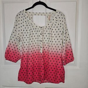 Women's Red Camel Ombre Pink Design 3/4 Sleeve Tunic Shirt Medium